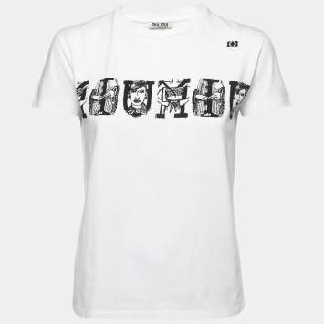 Pre Owned Miu Miu White Cotton Graphic Print T-Shirt M