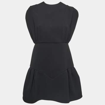 Pre Owned Miu Miu Black Crepe Sleeveless Flared Short Dress M
