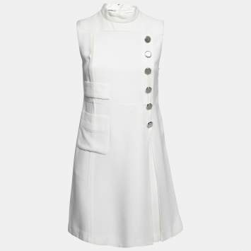 Pre Owned Miu Miu White Crepe Button Embellished Sleeveless Mini Dress S