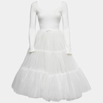 Pre Owned Miu Miu White Tulle Ballerina Midi Dress S