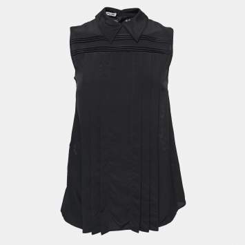 Pre Owned Miu Miu Black Silk & Lace Sleeveless Blouse S