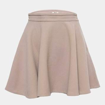Pre Owned Miu Miu Beige Wool Flared Mini Skirt S