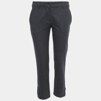 Pre Owned Miu Miu Grey Wool Regular Fit Cropped Pants S