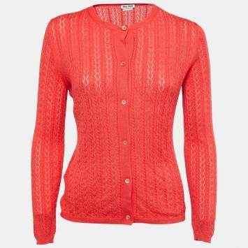 Pre Owned Miu Miu Orange Knit Button Front Cardigan M