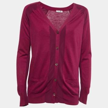 Pre Owned Miu Miu Magenta Pink Cashmere & Silk Knit Button Front Cardigan M