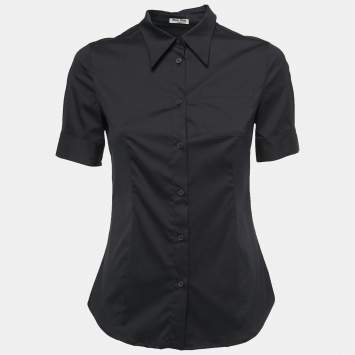 Pre Owned Miu Miu Black Cotton Blend Half Sleeve Button Front Shirt S