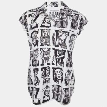 Pre Owned Miu Miu White Printed Cotton Sleeveless Shirt M