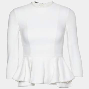 Pre Owned Miu Miu White Crepe Ruffled Hem Top XS