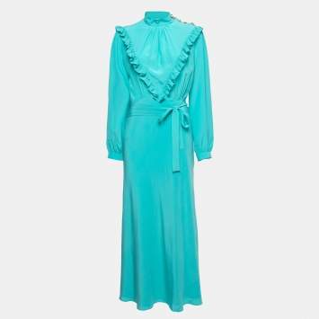 Pre Owned Miu Miu Turquoise Blue Silk Crepe de Chine Long Dress M