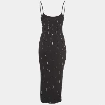Pre Owned Miu Miu Black Ribbed Knit Crystal Embellished Bodycon Dress S
