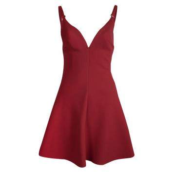 Pre Owned Miu Miu Red Wool Fit And Flare Dress S