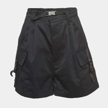 Pre Owned Miu Miu Black Logo Print Black Belted Cargo Shorts S