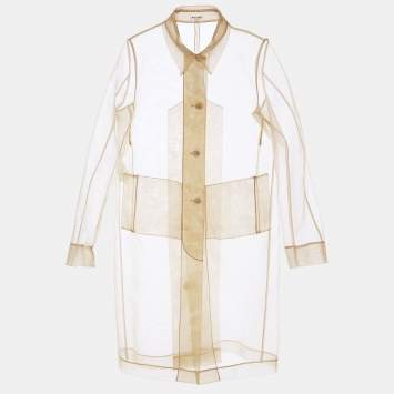 Pre Owned Miu Miu Beige Mesh Button Front Long Jacket M