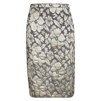 Pre Owned Miu Miu Grey Floral Lurex Jacquard Knee Length Skirt M