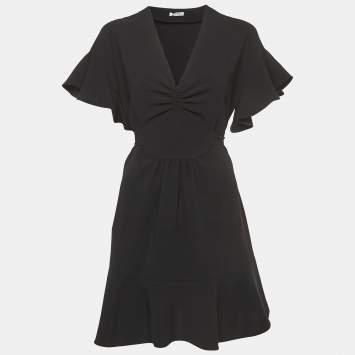Pre Owned Miu Miu Black Crepe Tie-Up Detail Faille Cady Mini Dress M