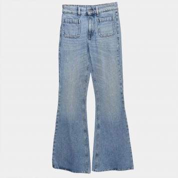 Pre Owned Miu Miu Blue Washed Denim Flared Jeans S Waist 24"
