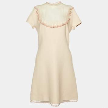 Pre Owned Miu Miu Beige Crepe Embellished Mini Dress M