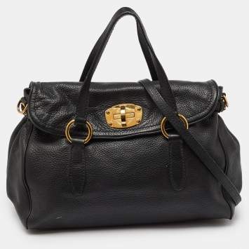 Pre Owned Miu Miu Black Vitello Leather Flap Satchel