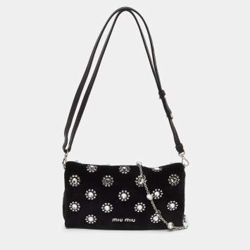Pre Owned Miu Miu Black Velvet Embellished Starlight Shoulder Bag