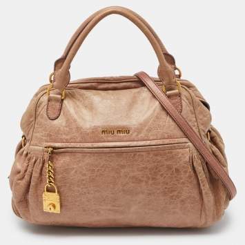 Pre Owned Miu Miu Dusty Pink Leather Lily Distressed Satchel