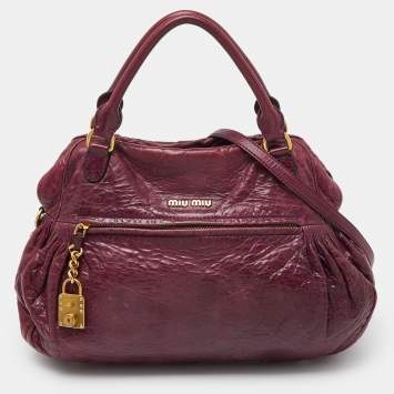 Pre Owned Miu Miu Purple Leather Lily Distressed Satchel