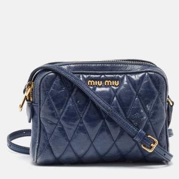Pre Owned Miu Miu Blue Matelassé Leather Camera Crossbody Bag