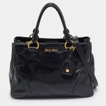 Pre Owned Miu Miu Black Vitello Leather Middle Zip Tote