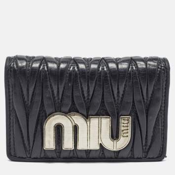 Pre Owned Miu Miu Black Matelasse Leather Business Card Holder