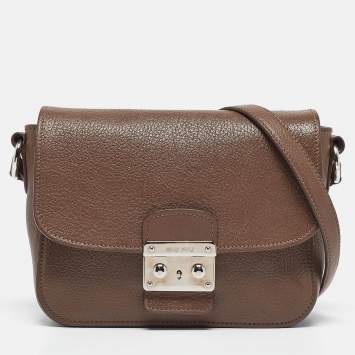 Pre Owned Miu Miu Beige Madras Leather Pushlock Flap Shoulder Bag