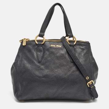 Pre Owned Miu Miu Black Soft Leather Double Zip Tote