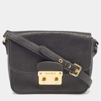 Pre Owned Miu Miu Black Madras Leather Flap Shoulder Bag