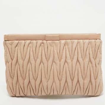 Pre Owned Miu Miu Blush Pink Matelassé Leather Frame Clutch