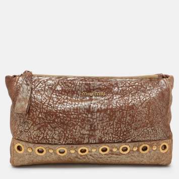 Pre Owned Miu Miu Gold/Brown Textured Leather Clutch