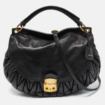 Pre Owned Miu Miu Black Matelassé Leather Front Flap Hobo