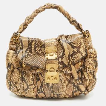 Pre Owned Miu Miu Brown Matelassé Python Coffer Hobo