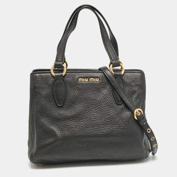 Pre Owned Miu Miu Black Leather Middle Zip Tote