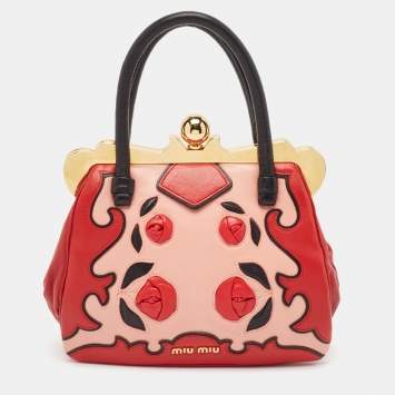 Pre Owned Miu Miu Multicolor Leather Floral Patchwork Frame Satchel
