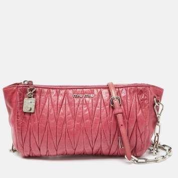 Pre Owned Miu Miu Pink Leather Matalasse Shoulder Bag