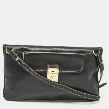 Pre Owned Miu Miu Black Leather Fold Over Shoulder Bag