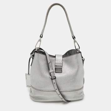 Pre Owned Miu Miu Silver Leather Push Lock Top Handle Bag