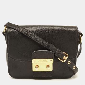 Pre Owned Miu Miu Black Leather Pushlock Flap Crossbody Bag