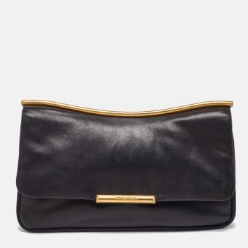 Pre Owned Miu Miu Black Leather Flap Frame Clutch