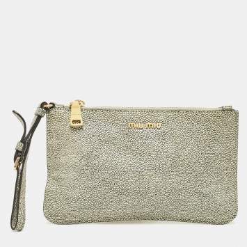 Pre Owned Miu Miu Blue/White Stingray Wristlet Pouch Clutch