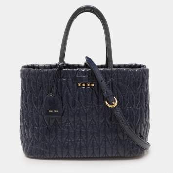 Pre Owned Miu Miu Blue Matelasse Leather Tote