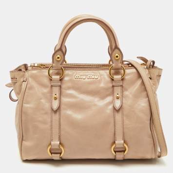 Pre Owned Miu Miu Beige Leather Gathered Tote