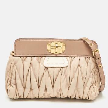Pre Owned Miu Miu Beige/Cream Matelassé Leather Frame Crossbody Bag