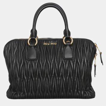 Pre Owned Miu Miu Black Leather Tote Bag