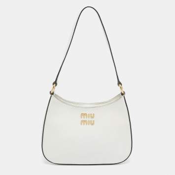 Miu Miu White Madras Leather Hobo