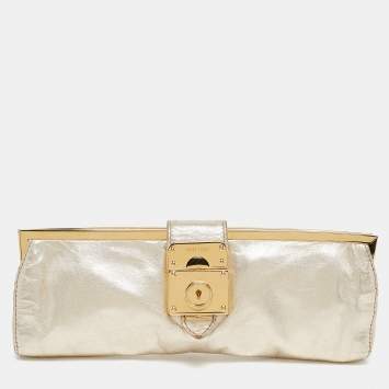Pre Owned Miu Miu Gold Leather Frame Clutch
