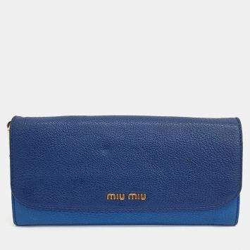 Pre Owned Miu Miu Blue Leather Madras Mini Crossbody Bag